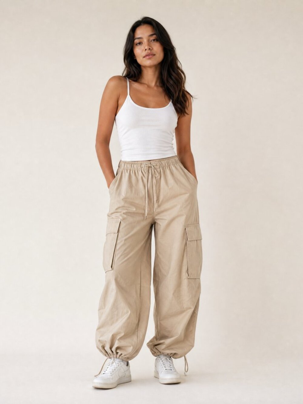 Refuge Balloon Cargo Adjustable Parachute Pants in Tan | Y2K Streetwear